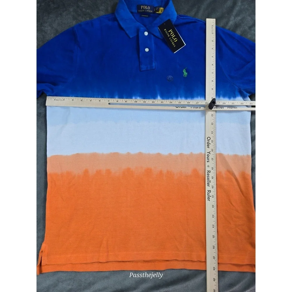 New Polo Ralph Lauren Polo Shirt Mens Large Tie DieStripe Classic Preppy Navy